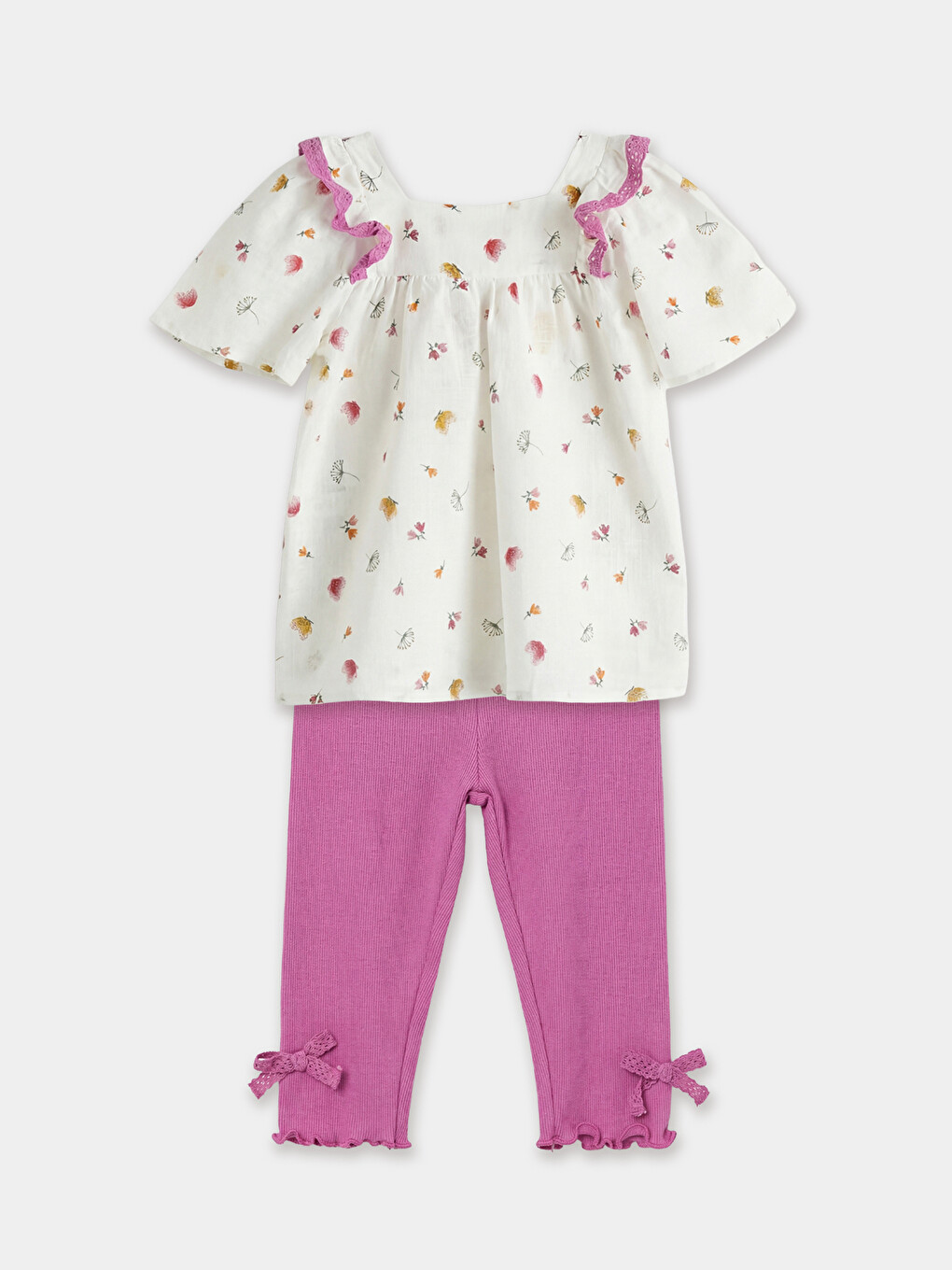 Ruffled Square Neck Printed Girls's Set