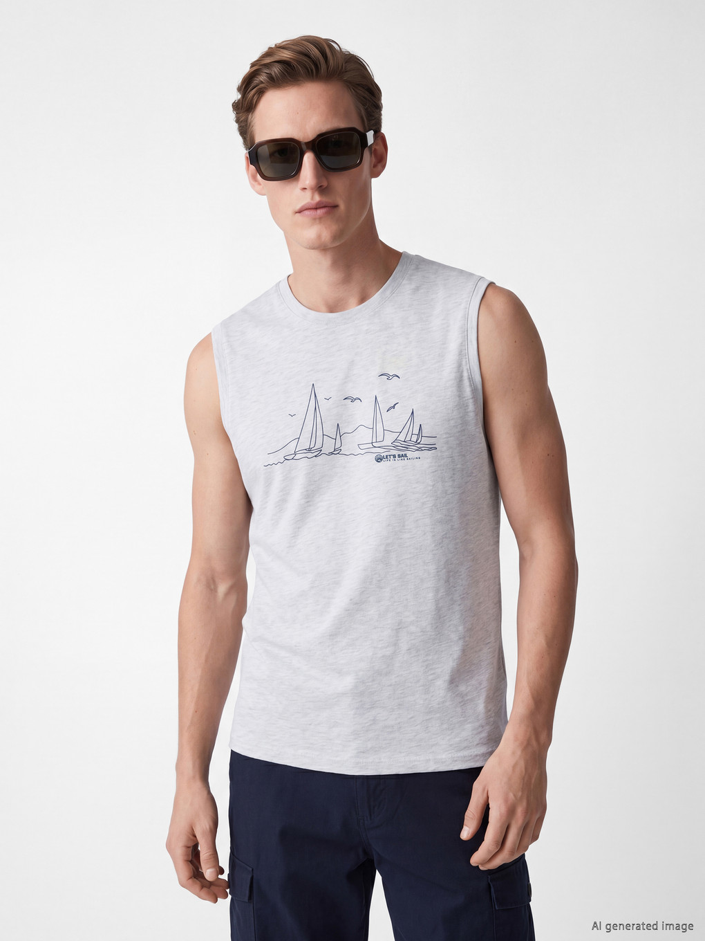 Crew Neck Printed Men's Sleeveless T-Shirt