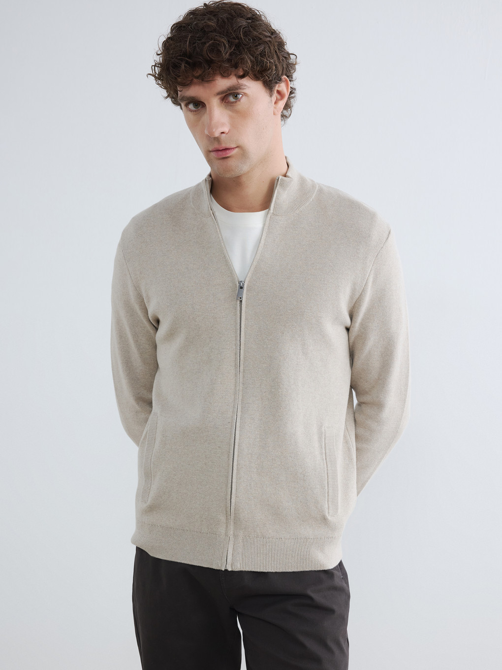 Standard Fit Stand-up Collar Men's Knitwear Cardigan